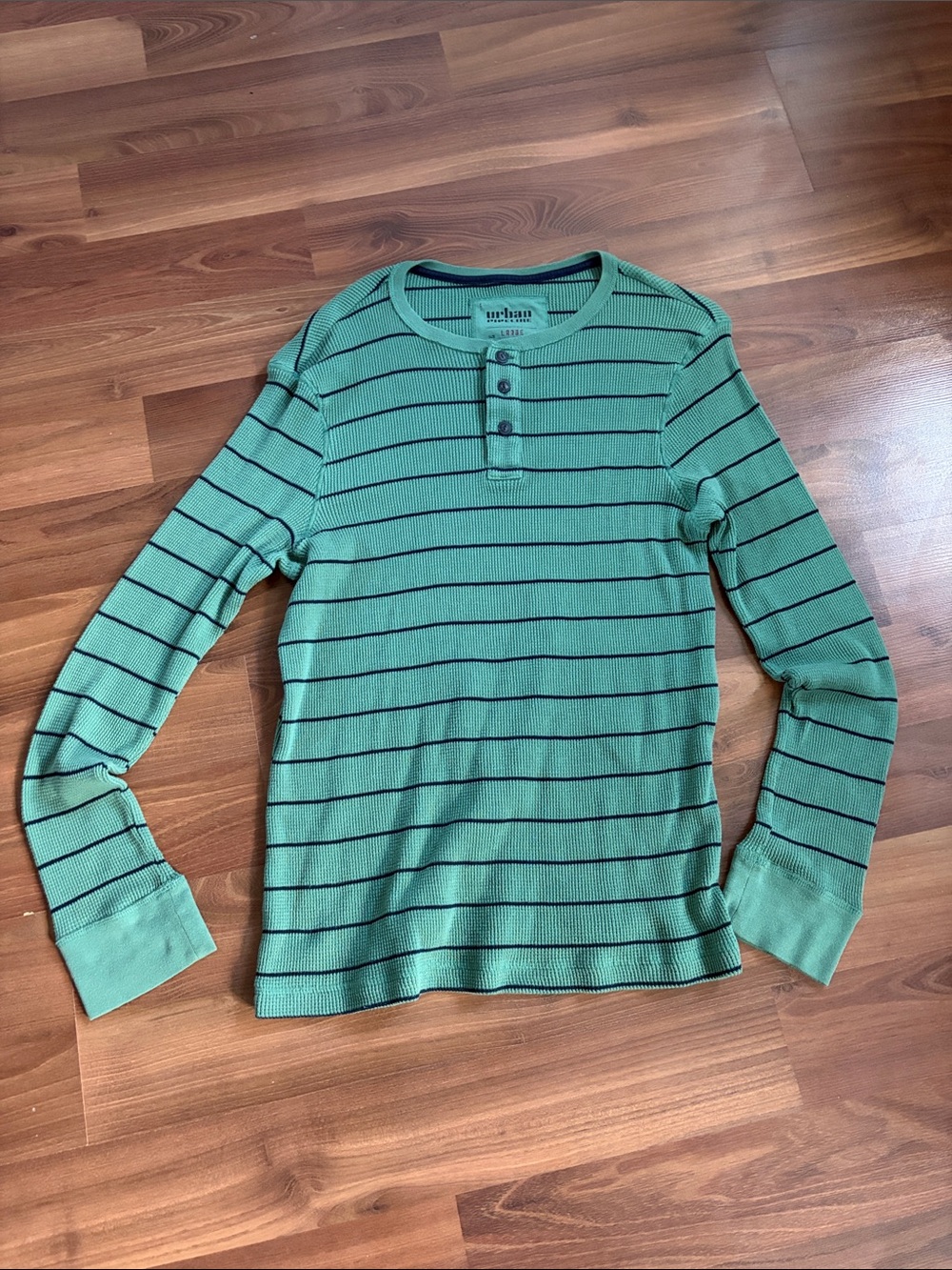 Urban Pipeline Sage Green Striped Henley Shirt